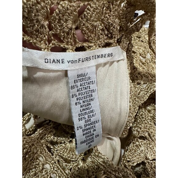 ⭐Diane Von Furstenberg Size S Petite Crochet Adie Dress Gold with Scallop Hem - Picture 6 of 7